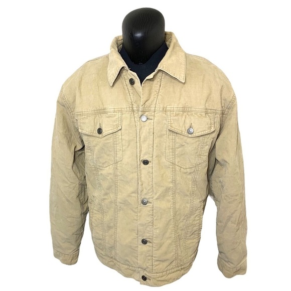 Vintage Corduroy Trucker Jacket Sherpa limed Men Sz XL Beige Preppy Minimalist - Picture 1 of 15